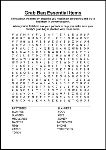 Grab bag items wordsearch